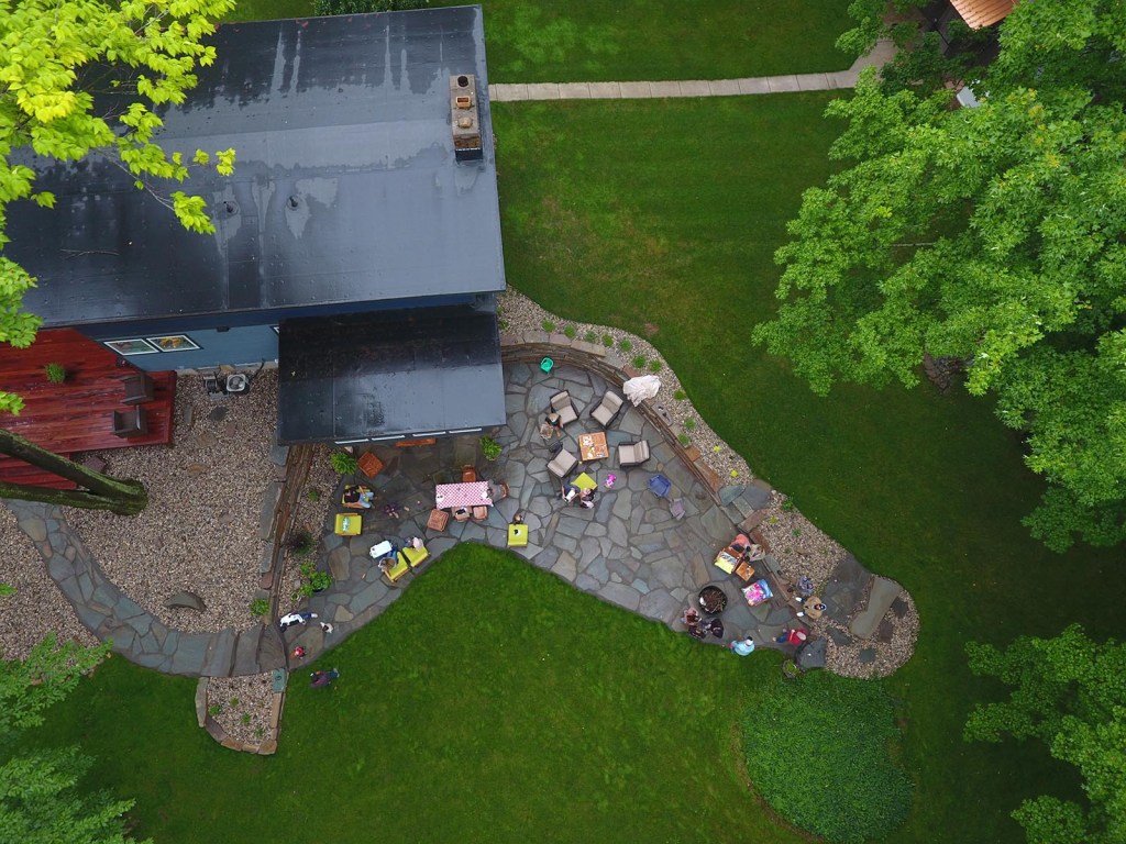 Aerial view of a home landscaped by Christian Brothers